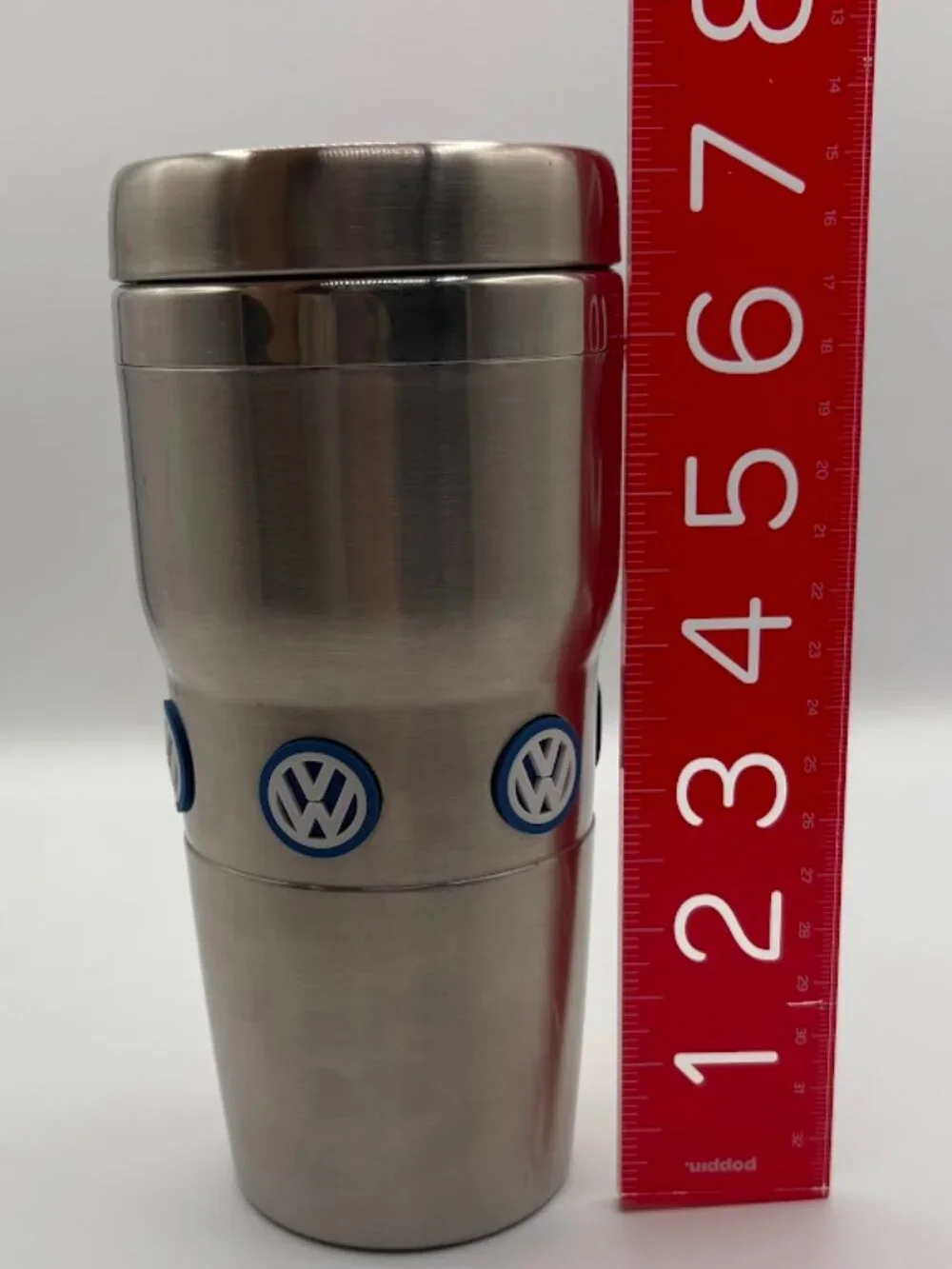 Official Volkswagen Stainless Steel Double-Wall Travel Mug with Blue Rubber Logo
